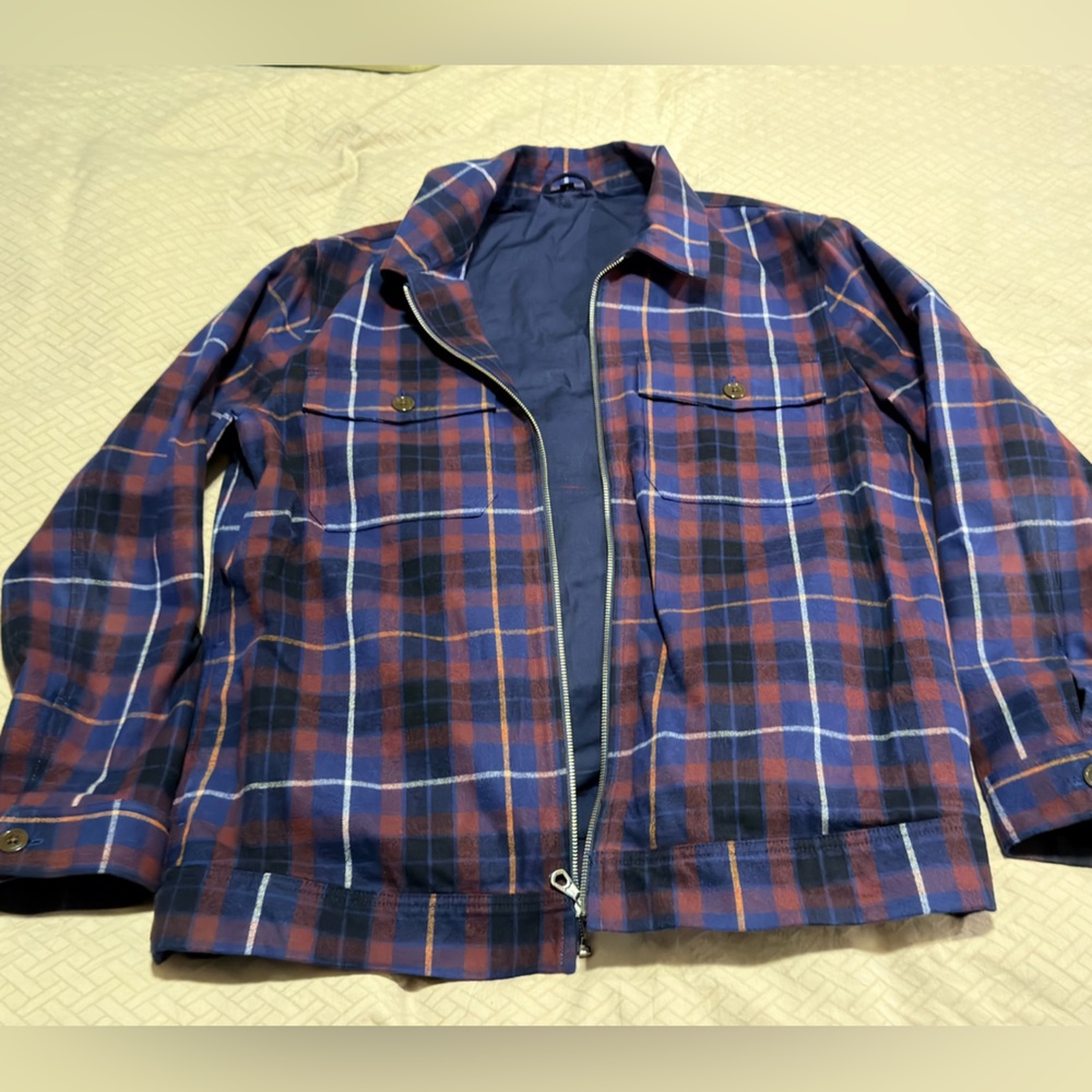 Bonobos Navy and Burgundy Plaid Shirt Jacket